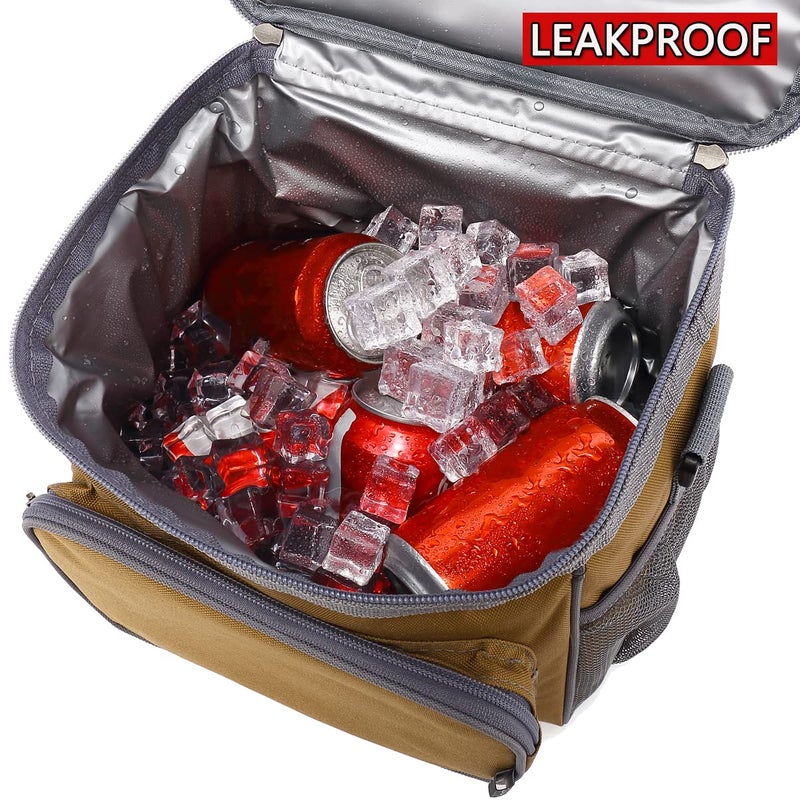 FlowFly Insulated Reusable Lunch Bag Adult Large Lunch Box for Women and Men with Adjustable Shoulder Strap,Front Zipper Pocket and Dual Large Mesh Side Pockets,Brown - Image 3